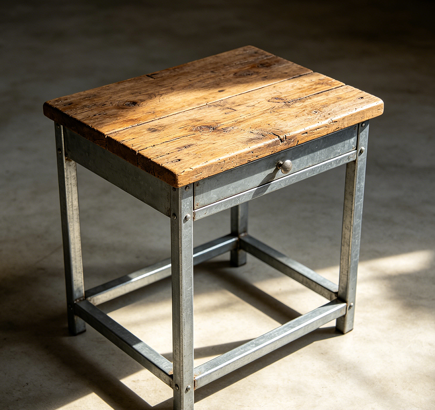 Industrial-Style Small Vanity with Steel Frame and Reclaimed Wood Top